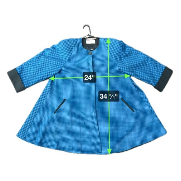 Vintage Cross Country Fashions Blue and Black Checked Button Up Swing Coat SZ 14 - Picture 9 of 10